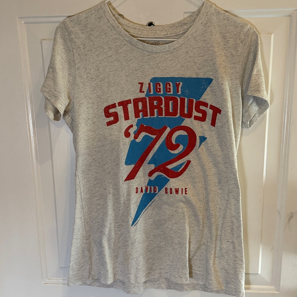 David Bowie Ziggy Stardust Graphic T-Shirt Grey Size L Juniors Retro Brand GUC